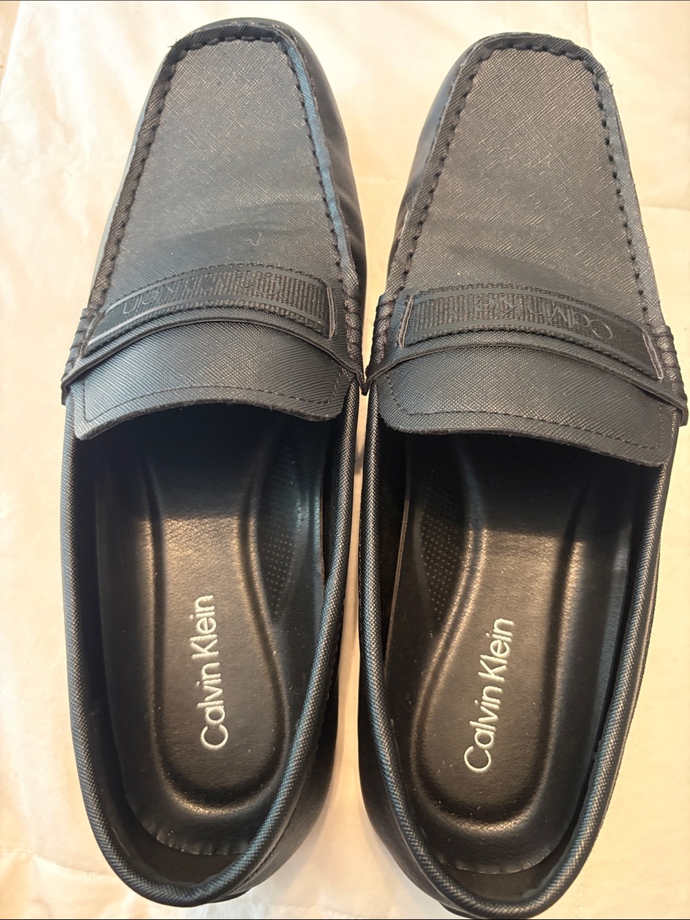 Calvin Klein Men's Black Slip-On Loafers with Textured Upper